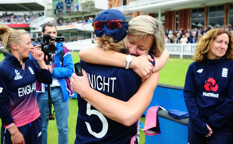 Clare Connor celebrating with Heather Knight at Lord's