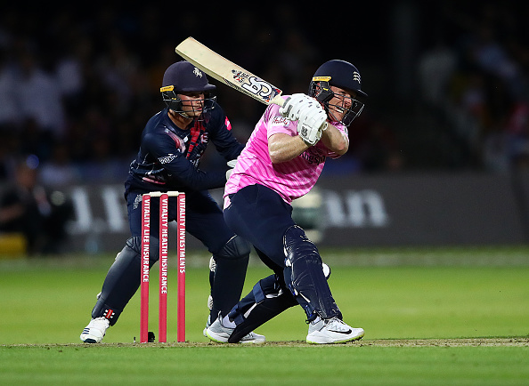 oin Morgan of Middlesex bats during the Vitality Blast T20